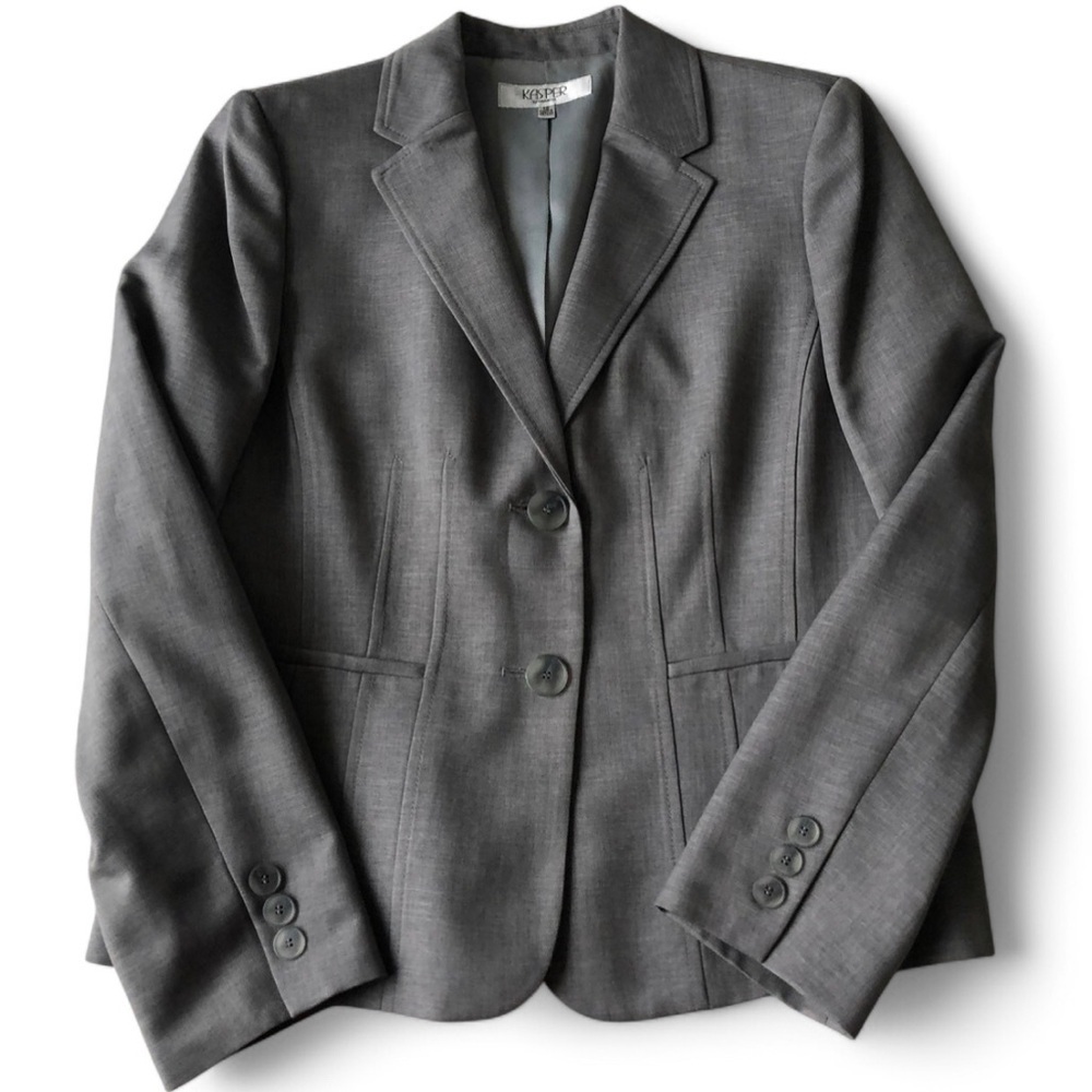 Kasper Grey Jacket Tailored Office Business Professional Blazer 12 Large